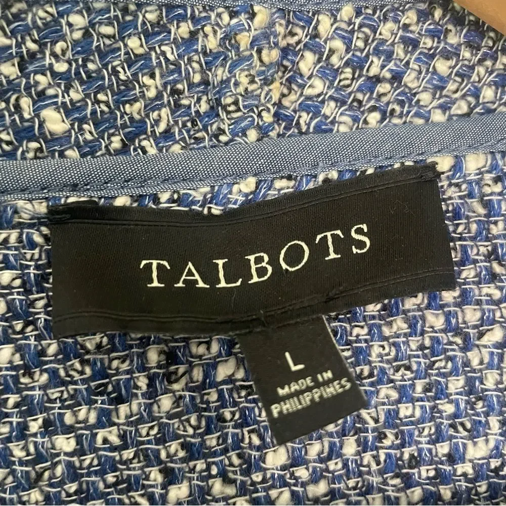 Talbots Open Front Waterfall Blazer Jacket Blue Tweed Boucle Cotton Size Large - Picture 3 of 15